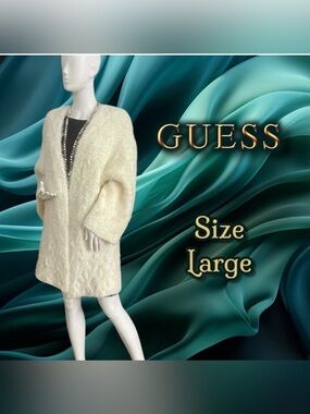 Guess Cream Eyelash Cardigan Sweater Diamond Pattern Size Large